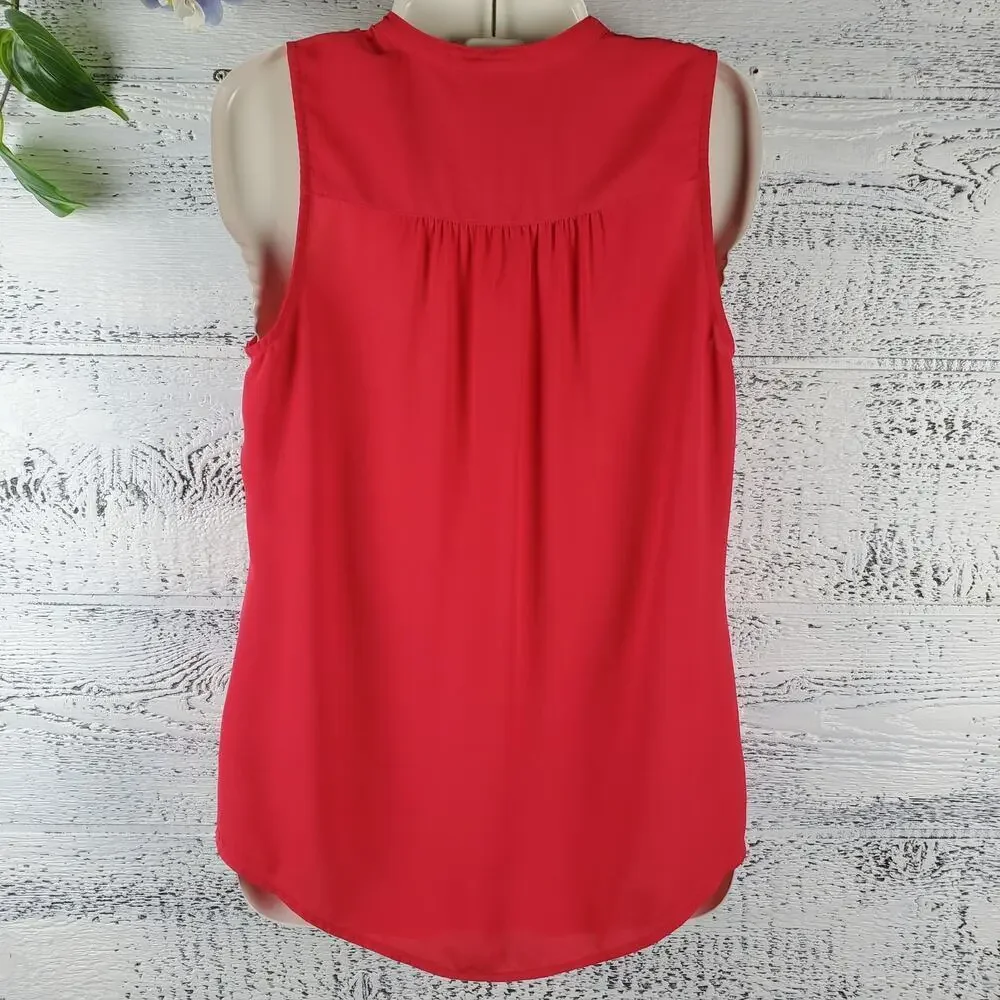Maeve Anthropologie Red Button Front Sleeveless Blouse 2 XS Panel Neck Office